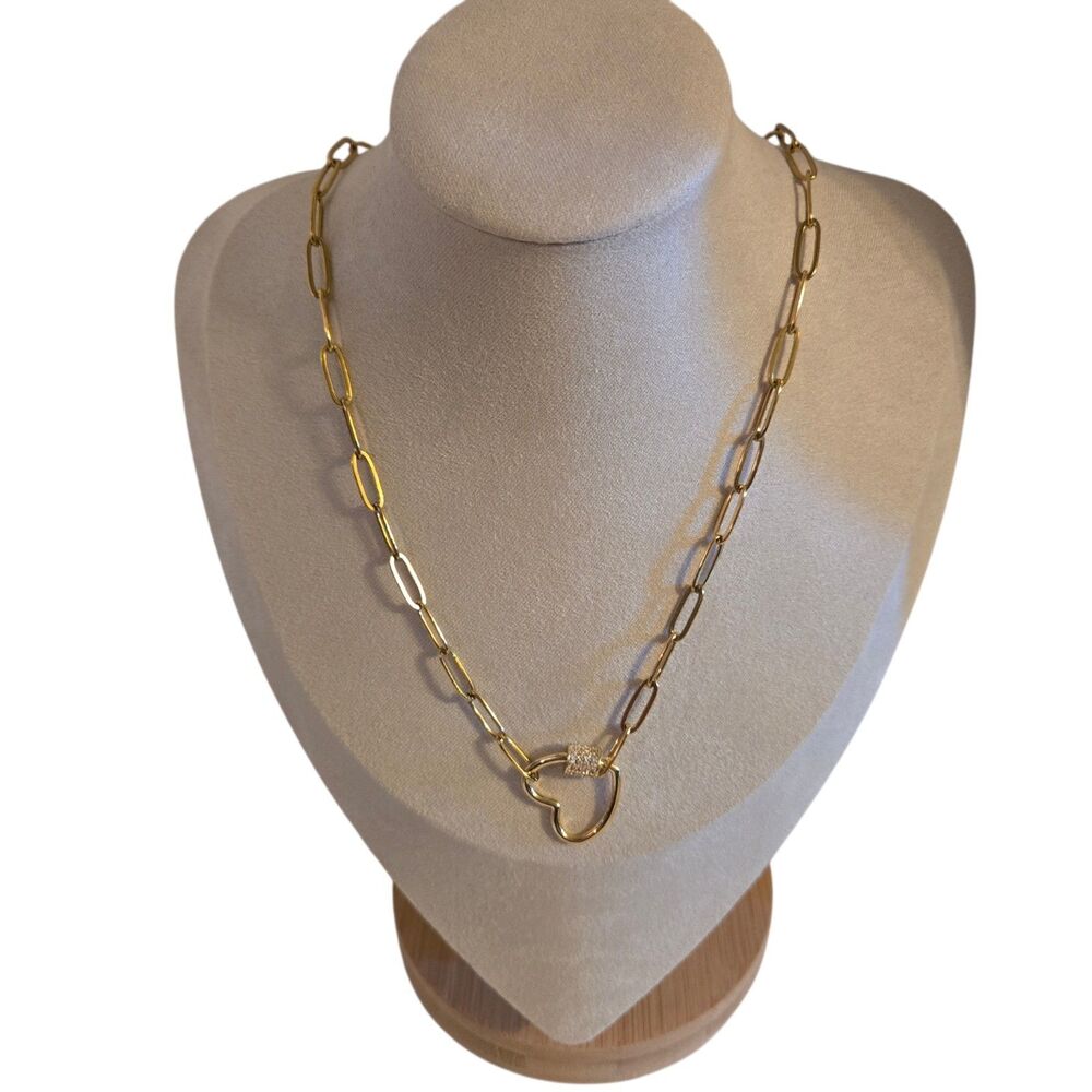 Wantable Heart Necklace Paperclip Chain Link 18k Gold Plated NEW with box